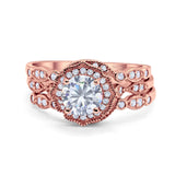 Three Piece Round Natural Stone Flower Ring