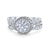 Three Piece Round Natural Stone Flower Ring