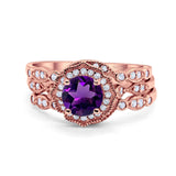 Three Piece Round Natural Stone Flower Ring