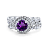 Three Piece Round Natural Stone Flower Ring