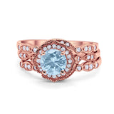 Three Piece Round Natural Stone Flower Ring