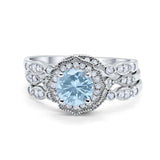 Three Piece Round Natural Stone Flower Ring