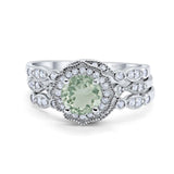 Three Piece Round Natural Stone Flower Ring