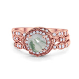 Three Piece Round Natural Stone Flower Ring