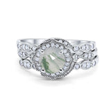 Three Piece Round Natural Stone Flower Ring