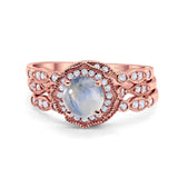 Three Piece Round Natural Stone Flower Ring