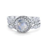 Three Piece Round Natural Stone Flower Ring
