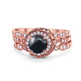 Three Piece Round Natural Stone Flower Ring