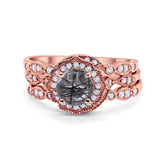 Three Piece Round Natural Stone Flower Ring