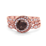 Three Piece Round Natural Stone Flower Ring
