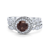 Three Piece Round Natural Stone Flower Ring
