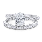Two Piece Oval Moissanite Wedding Set Ring 925 Sterling Silver