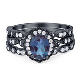 Three Piece Oval Natural Stone Floral Ring