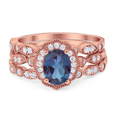 Three Piece Oval Natural Stone Floral Ring