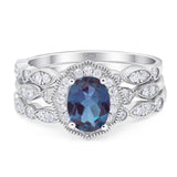 Three Piece Oval Natural Stone Floral Ring