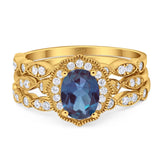 Three Piece Oval Natural Stone Floral Ring