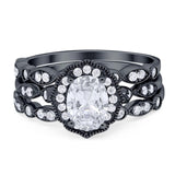 Three Piece Oval Natural Stone Floral Ring