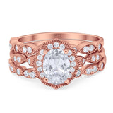 Three Piece Oval Natural Stone Floral Ring