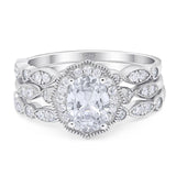Three Piece Oval Moissanite Floral Ring 925 Sterling Silver