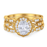 Three Piece Oval Natural Stone Floral Ring