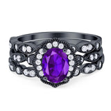 Three Piece Oval Natural Stone Floral Ring