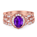 Three Piece Oval Natural Stone Floral Ring