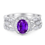 Three Piece Oval Natural Stone Floral Ring