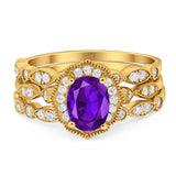 Three Piece Oval Natural Stone Floral Ring
