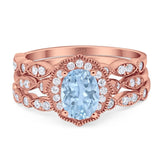 Three Piece Oval Natural Stone Floral Ring