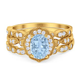 Three Piece Oval Natural Stone Floral Ring