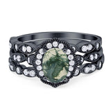 Three Piece Oval Natural Stone Floral Ring