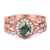 Three Piece Oval Natural Stone Floral Ring