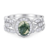 Three Piece Oval Natural Stone Floral Ring