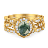 Three Piece Oval Natural Stone Floral Ring