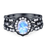 Three Piece Oval Natural Stone Floral Ring