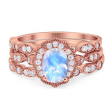Three Piece Oval Natural Stone Floral Ring