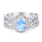 Three Piece Oval Natural Stone Floral Ring