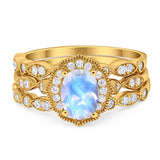 Three Piece Oval Natural Stone Floral Ring