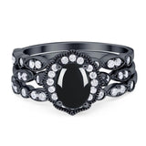 Three Piece Oval Natural Stone Floral Ring