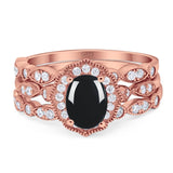 Three Piece Oval Natural Stone Floral Ring