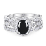 Three Piece Oval Natural Stone Floral Ring