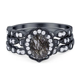 Three Piece Oval Natural Stone Floral Ring