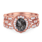Three Piece Oval Natural Stone Floral Ring
