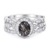 Three Piece Oval Natural Stone Floral Ring