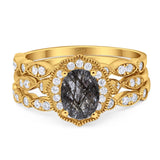 Three Piece Oval Natural Stone Floral Ring