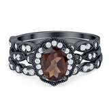 Three Piece Oval Natural Stone Floral Ring