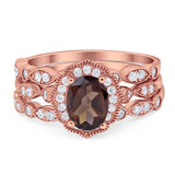 Three Piece Oval Natural Stone Floral Ring