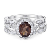 Three Piece Oval Natural Stone Floral Ring