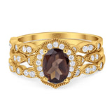 Three Piece Oval Natural Stone Floral Ring