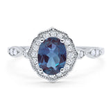 Art Deco Oval Lab Alexandrite Floral Ring 925 Sterling Silver
